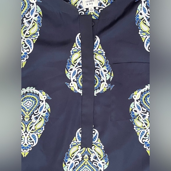 Crown and Ivy Tunic Dress Navy Medallion Pocket‎ 3/4 Sleeve Size 6 - Picture 2 of 4